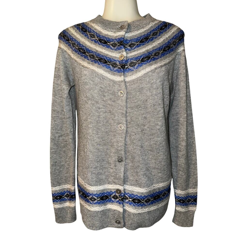 Talbots Size Small Cardigan Button Up Sweater Knit Nylon Lambswool Gray Blue